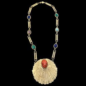 Vintage Signed ACCESSOCRAFT N.Y.C Egyptian Revival SCARAB Necklace